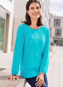 Damen Mona Basics|Pullover<Pullover mit Zopfstrukturen und Ajourmustermix