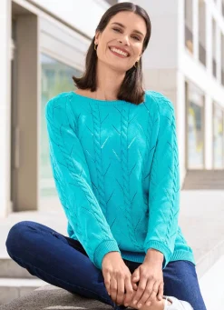 Damen Mona Basics|Pullover<Pullover mit Zopfstrukturen und Ajourmustermix