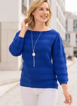 Damen Mona Basics|Pullover<Pullover mit Zöpfchen- und Strukturstreifen