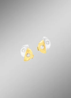 Damen Mona Ohrschmuck<Satinierte Ohrstecker in Bicolor mit 4 Brillanten