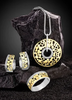 Discount Schicke Klappcreolen in Bicolor mit Zirkonia Damen Ohrschmuck