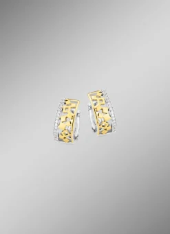 Discount Schicke Klappcreolen in Bicolor mit Zirkonia Damen Ohrschmuck
