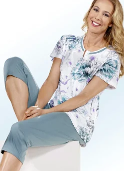 Damen Mona Schlafanzüge<Schlafanzug, Kurzarm mit Knopfleiste und Blumendruck