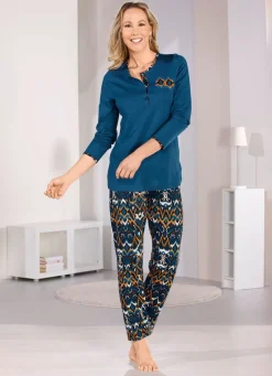 Damen Mona Schlafanzüge<Schlafanzug, lange Ärmel und langer Hose mit Dehnbund