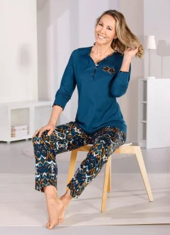 Damen Mona Schlafanzüge<Schlafanzug, lange Ärmel und langer Hose mit Dehnbund