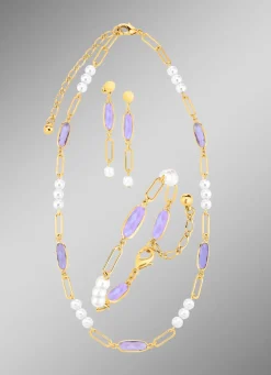 Clearance Schmuckset, 3-teilig, aus Messing mit Kristallsteinen Damen Ohrschmuck|Halsketten