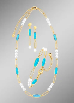 Online Schmuckset, 3-teilig, aus Messing mit Kristallsteinen Damen Ohrschmuck|Halsketten