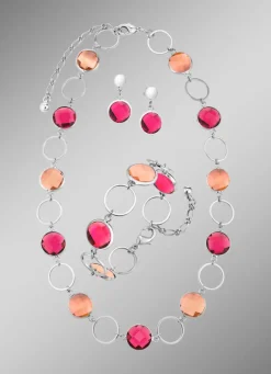 Discount Schmuckset, 3-teilig, mit Kristallsteinen Damen Ohrschmuck|Halsketten