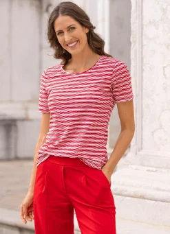 Damen Mona Kurzarm<Shirt in geringelter Optik in 2 Farben