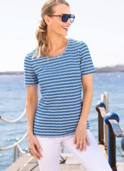 Damen Mona Kurzarm<Shirt in geringelter Optik in 2 Farben