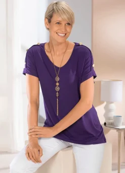 Damen Mona Kurzarm<Shirt mit abgerundetem V-Ausschnitt in 2 Farben