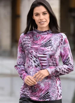 Clearance Shirt mit Alloverdruck Damen Langarm