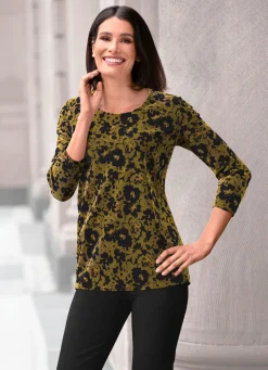 Clearance Shirt mit Allover-Muster Damen Langarm