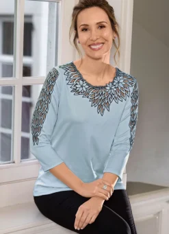 Damen Mona Kurzarm<Shirt mit aufwendig bestücktem Tüll in 3 Farben