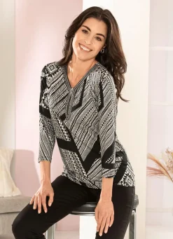 Discount Shirt mit aufwendig gearbeiteter Zierblende Damen Shirts Mit Strass|Kurzarm