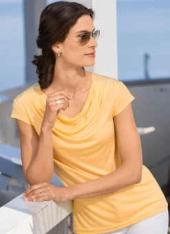Clearance Shirt mit ausgefallenem Ausschnitt Damen Kurzarm