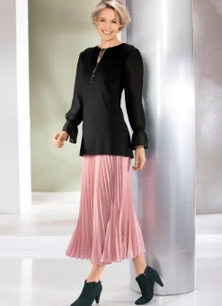 Discount Shirt mit ausgefallener Ausschnittverarbeitung in 2 Farben Damen Langarm