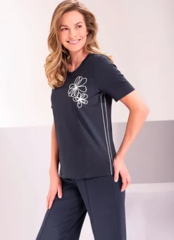 Damen Mona Basics|Kurzarm<Shirt mit Baumwolle