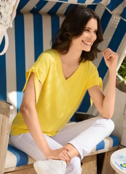 New Shirt mit Bindeband in 2 Farben Damen Kurzarm