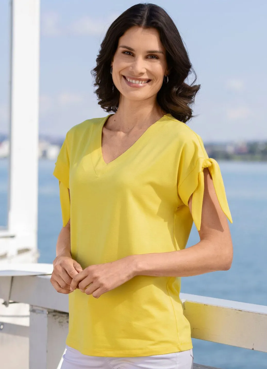 New Shirt mit Bindeband in 2 Farben Damen Kurzarm