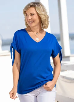 Online Shirt mit Bindeband in 2 Farben Damen Kurzarm