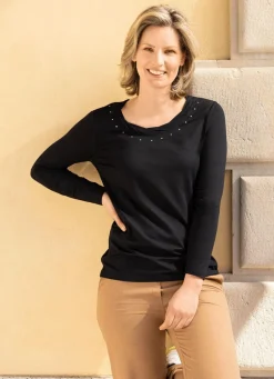 Hot Shirt mit charmanter Verarbeitung in 2 Farben Damen Shirts Mit Strass|Langarm