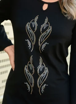Hot Shirt mit dekorativem Halsausschnitt Damen Shirts Mit Strass|Kurzarm