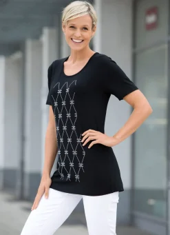 Sale Shirt mit edler Strasszier im Vorderteil Damen Shirts Mit Strass|Kurzarm