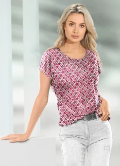 Discount Shirt mit farbbrillantem Inkjet-Druck in 2 Farben Damen Kurzarm