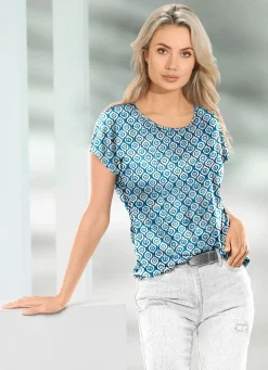 Sale Shirt mit farbbrillantem Inkjet-Druck in 2 Farben Damen Kurzarm