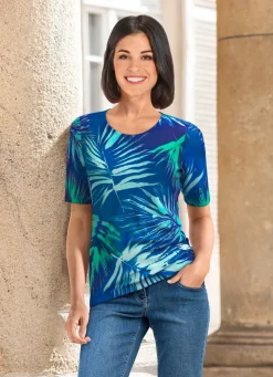 Damen Mona Kurzarm<Shirt mit farbbrillantem Palmendessin