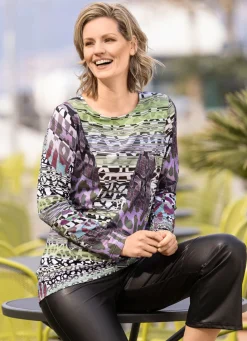 Shirt mit farbbrillantem Inkjet-Druck Damen Langarm