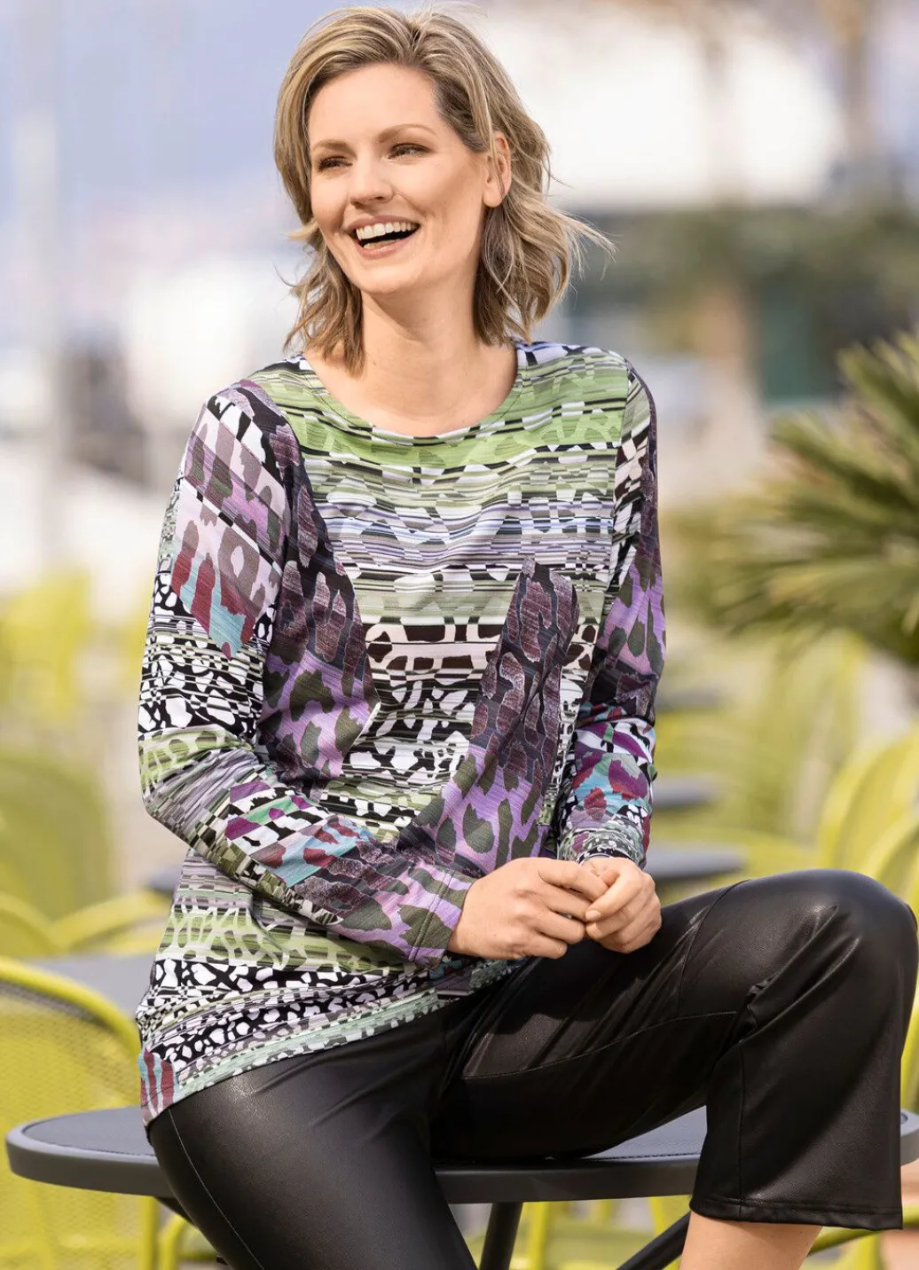 Shirt mit farbbrillantem Inkjet-Druck Damen Langarm