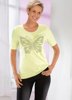 Outlet Shirt mit Flatlocknaht in 2 Farben Damen Shirts Mit Strass|Kurzarm