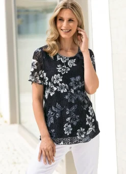 Damen Mona Kurzarm<Shirt mit floralem Allover-Dessin in 2 Farben