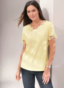 Discount Shirt mit floraler Spitze in 5 Farben Damen Shirts Mit Strass|Kurzarm