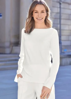 Shirt mit geschlitzten langen Ärmeln in 2 Farben Damen Langarm
