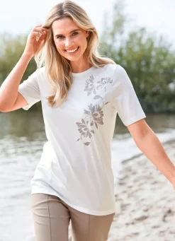 Online Shirt mit Glimmer-Druck Damen Kurzarm