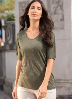 Damen Mona Kurzarm<Shirt mit Glimmerdruck