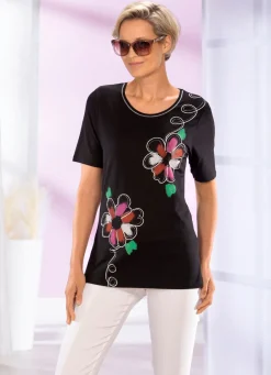 Damen Mona Kurzarm<Shirt mit Glimmer-Effekt im Vorderteil