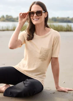 New Shirt mit Häkelspitze Damen Kurzarm