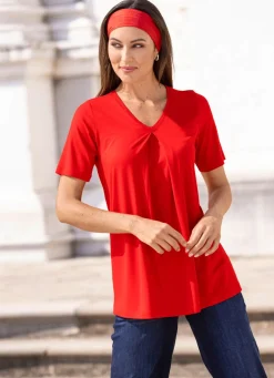 Damen Mona Kurzarm<Shirt mit Kellerfalte in 2 Farben