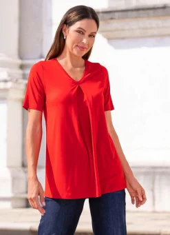 Damen Mona Kurzarm<Shirt mit Kellerfalte in 2 Farben