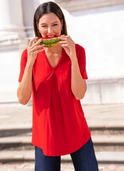 Damen Mona Kurzarm<Shirt mit Kellerfalte in 2 Farben