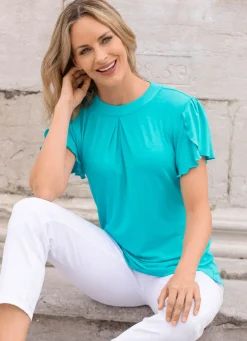 Damen Mona Kurzarm<Shirt mit Kellerfalte in 2 Farben