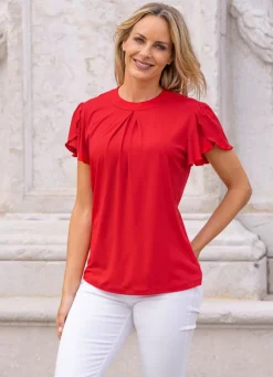 Damen Mona Kurzarm<Shirt mit Kellerfalte in 2 Farben