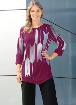 New Shirt mit Kontrastdruck Damen Shirts Mit Strass|Kurzarm