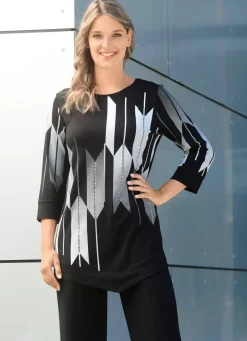 Hot Shirt mit Kontrastdruck Damen Shirts Mit Strass|Kurzarm