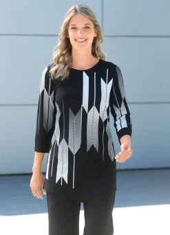 Hot Shirt mit Kontrastdruck Damen Shirts Mit Strass|Kurzarm