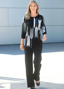 Hot Shirt mit Kontrastdruck Damen Shirts Mit Strass|Kurzarm